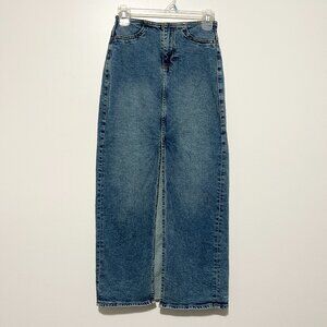 H&M Womens Denim Maxi Skirt 0 High Front Slit Western Cowgirl Ranch Rodeo Boho